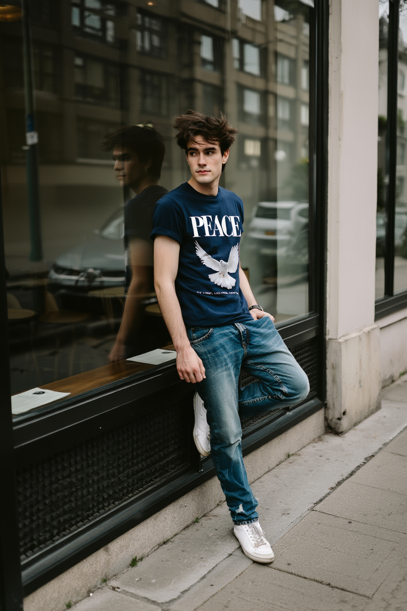Peace: Regular T-shirt | Navy Blue